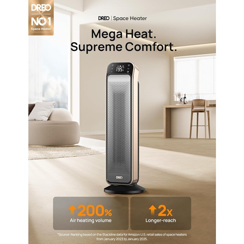 Space Heater Indoor, 25″ 11.5ft/s Fast Portable Room Heater