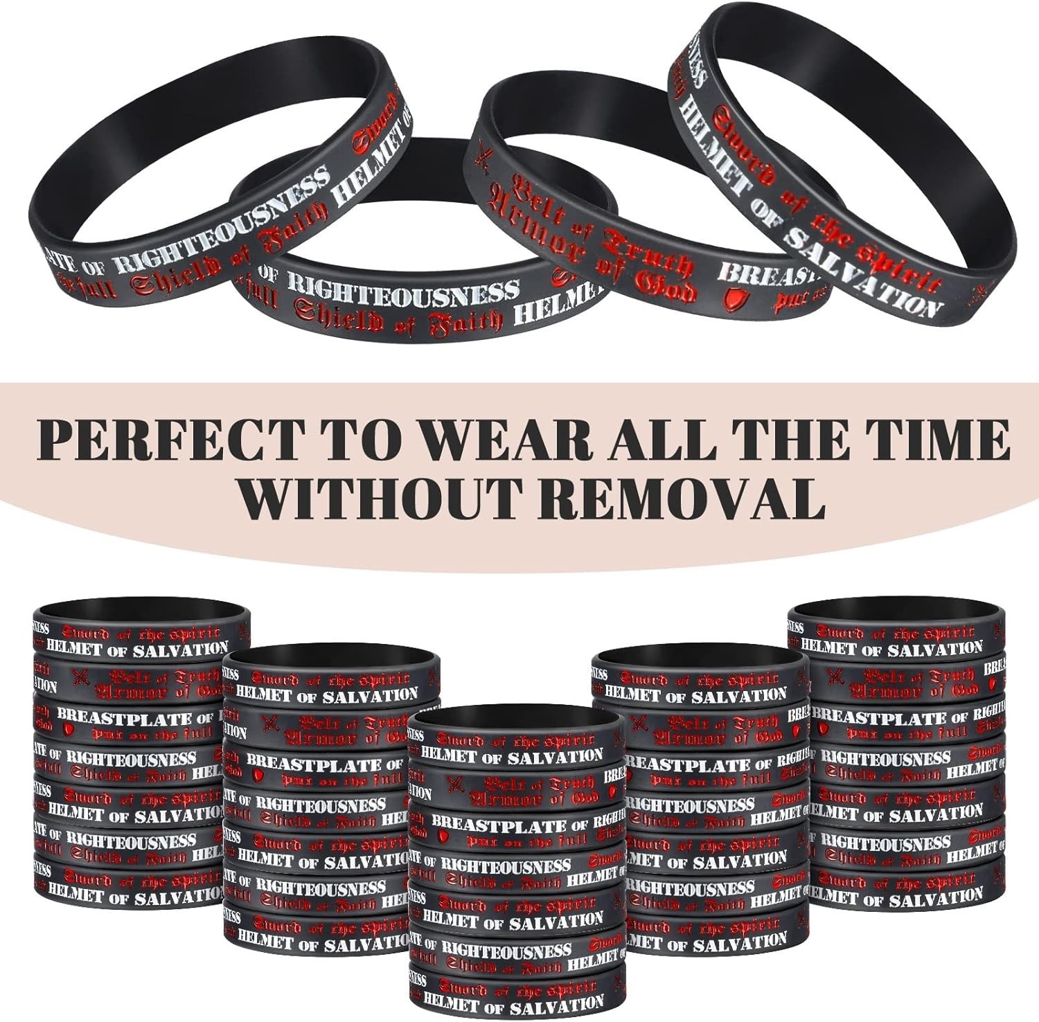 120 Pcs Armor of God Silicone Bracelets Ephesians 6:10-18 Bible Verse Wristband