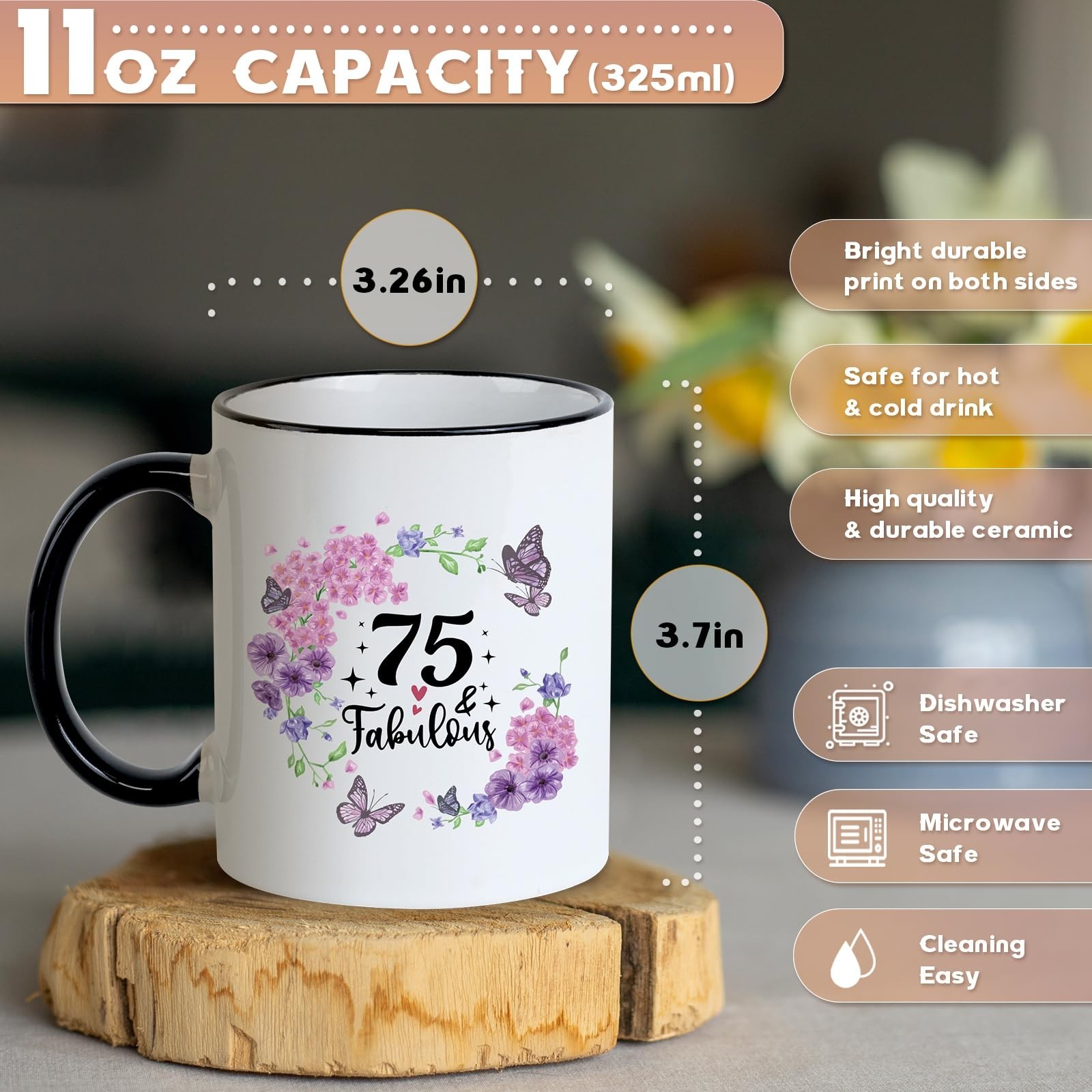 75th Birthday Gifts for Women 75th Birthday Cups 11Oz 75 and Fabulous Mug,Bir…