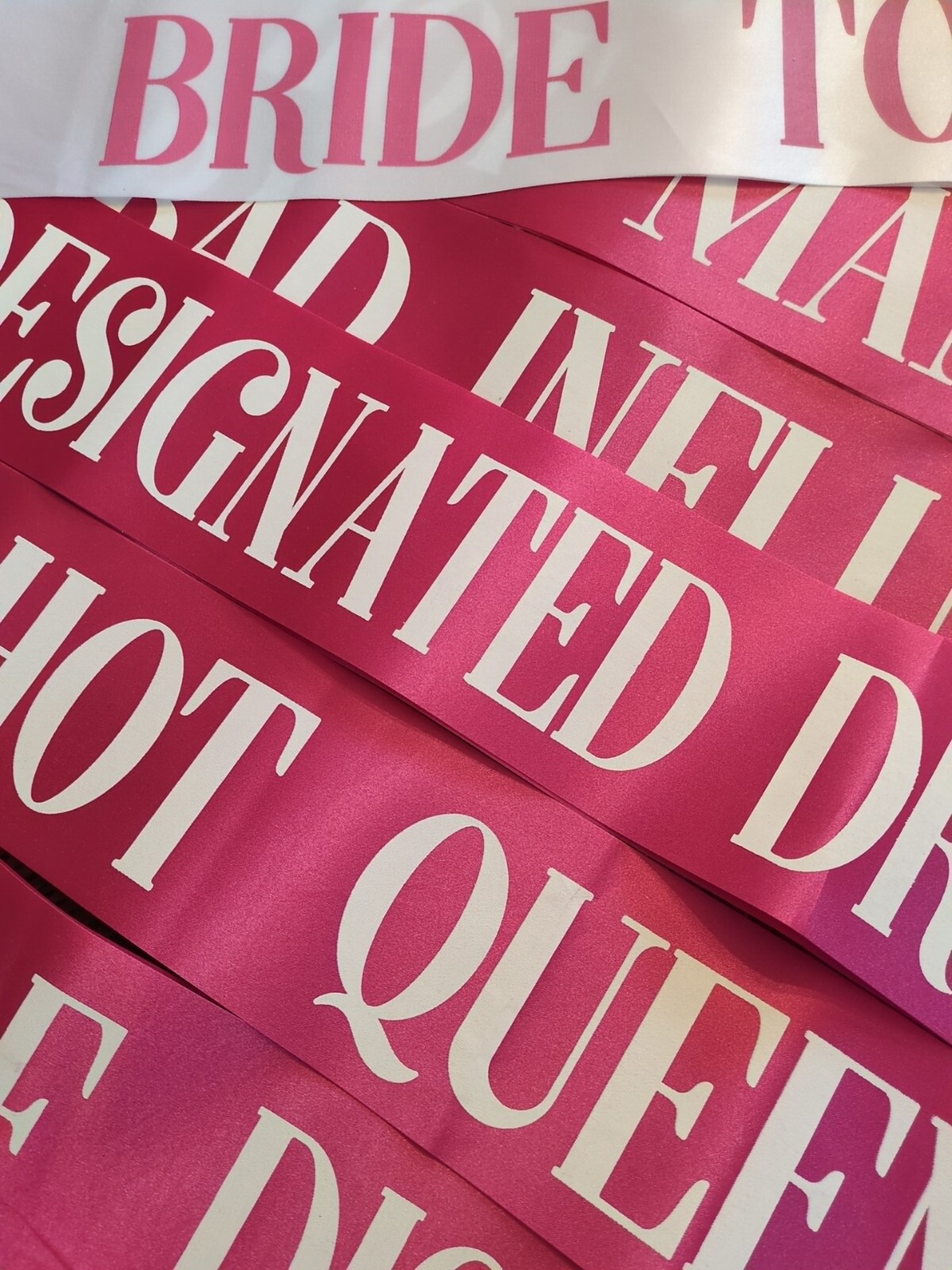 Bachelorette Party Sash Set (12 pcs) – Pink w/ White Bride to Be Sash – Bridal