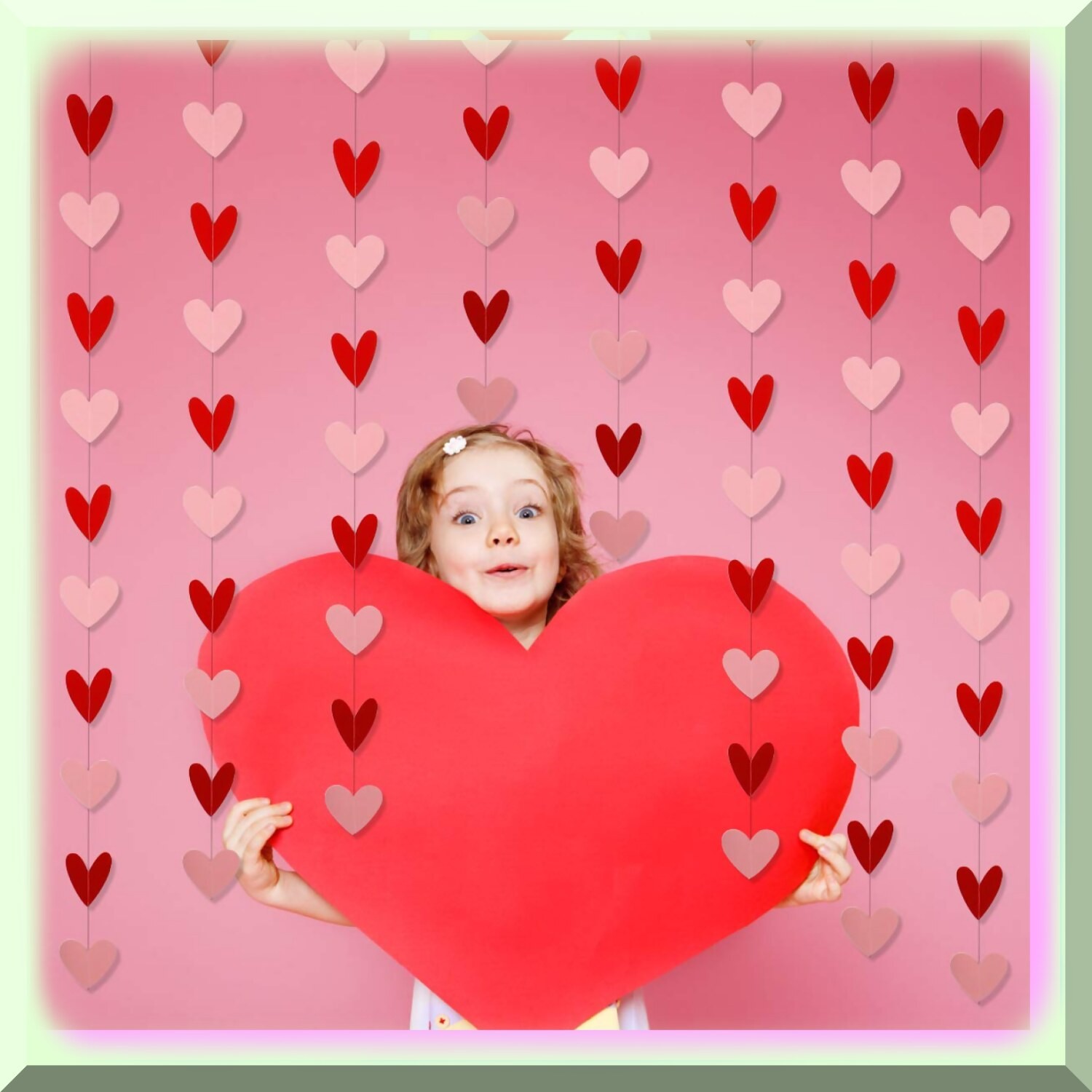 Valentine’s Day Heart Garland with Red and Pink Hearts