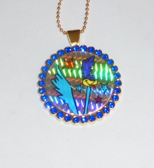 Vintage Looney Tunes ROAD RUNNER Prism Pog Cap Chain Pendant Necklace Cartoons X