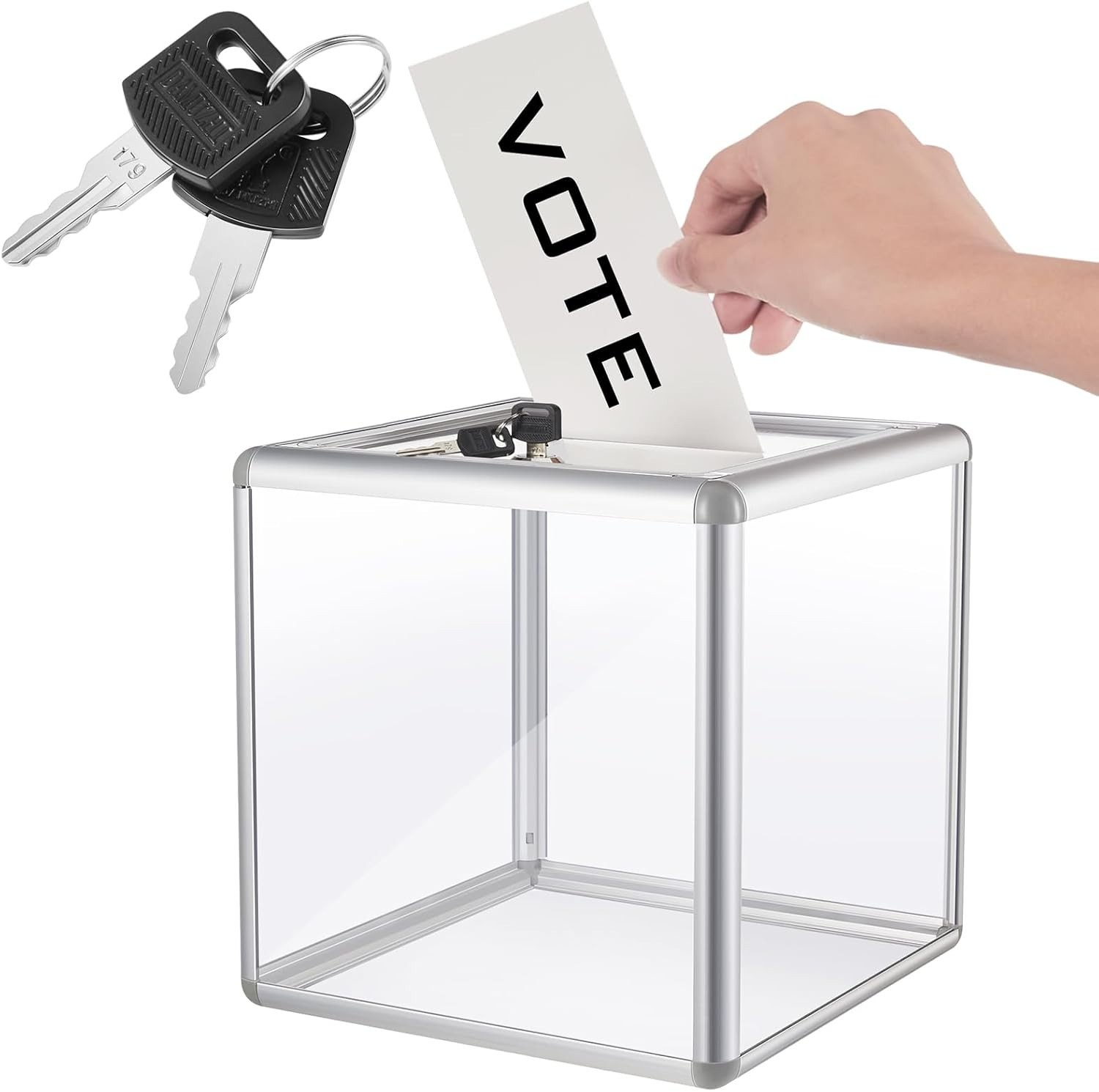 Durable Donation Box with Lock and Key 6 x 6 x 6 Inches High Visibility Design