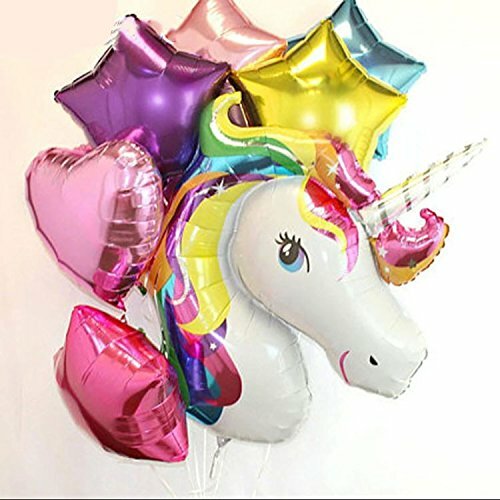 25Pack Colorful Happy Birthday banner &32 inch Unicorn balloons Bright Rainbow