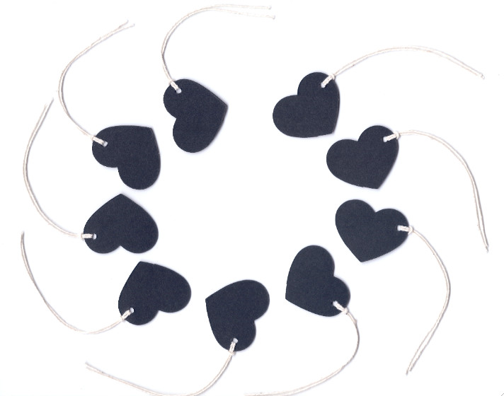 50 Black Heart Gift Tags with Twine- Wedding Party Favor Craft Fair Price Labels