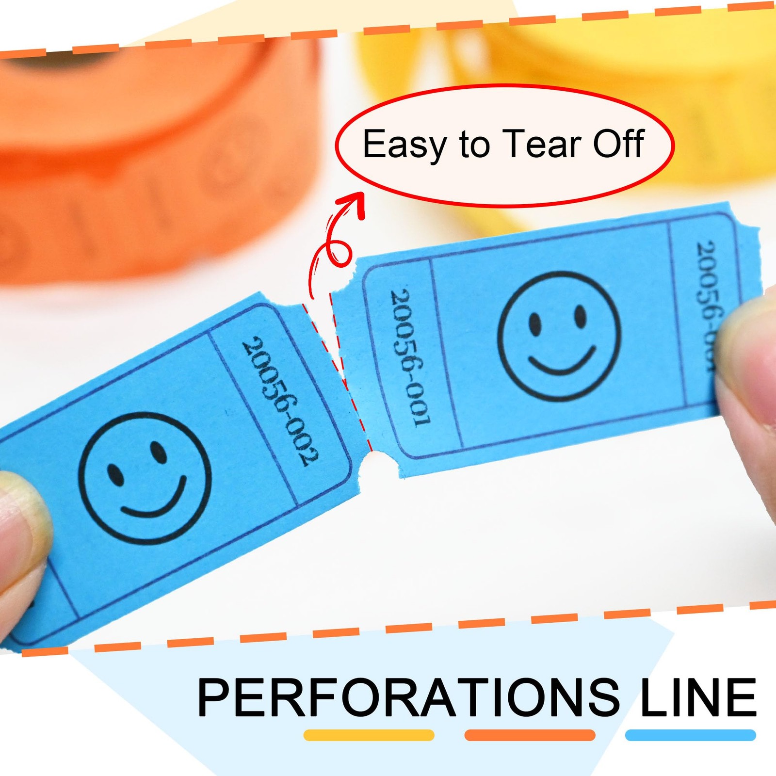 1500 Raffle Tickets Roll, 3 Assorted Colors, 1×2 Inch Smile Ticket for Events…