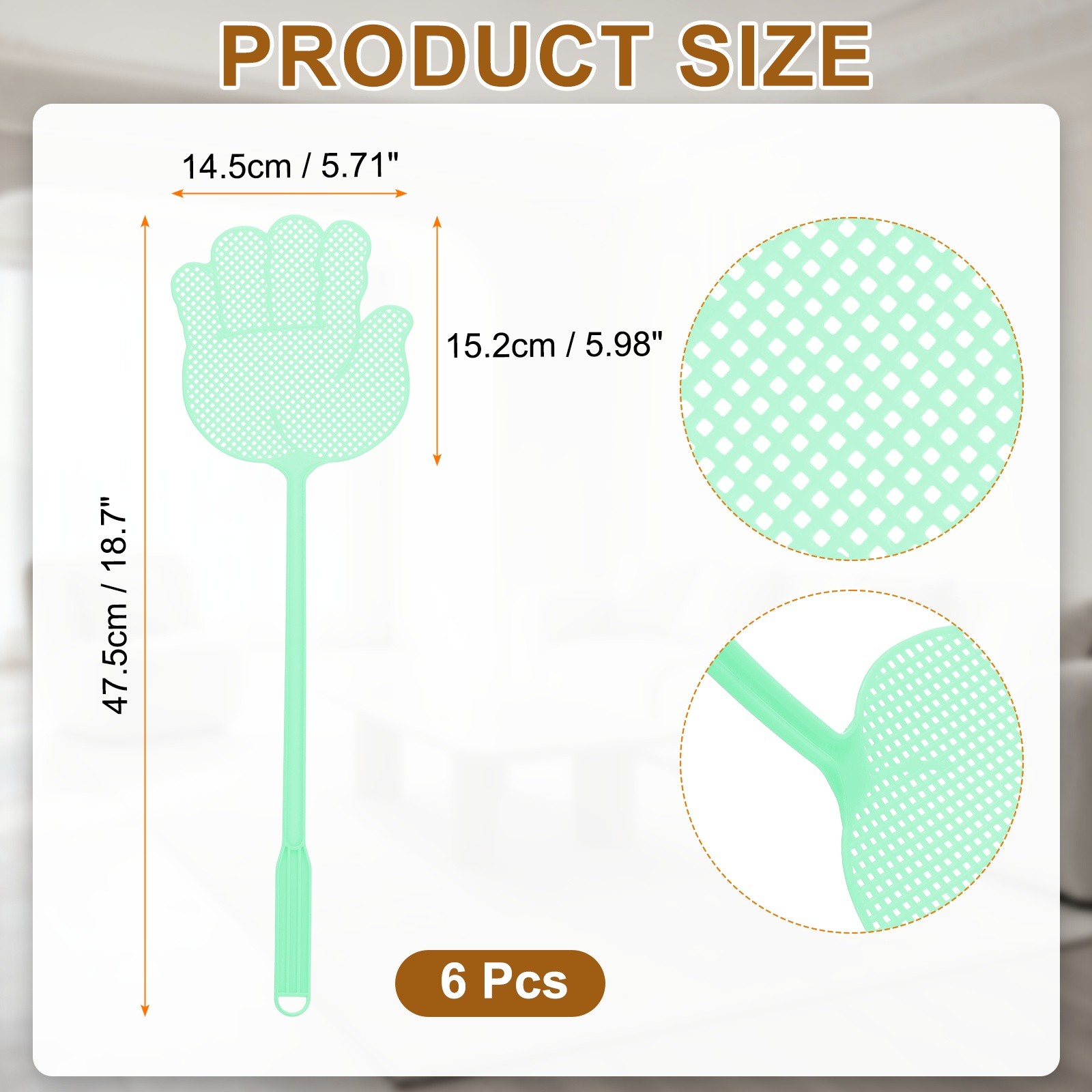 6pcs for Fly Swatter 15x14cm Plastic Manual Heavy Duty Long Handle Green