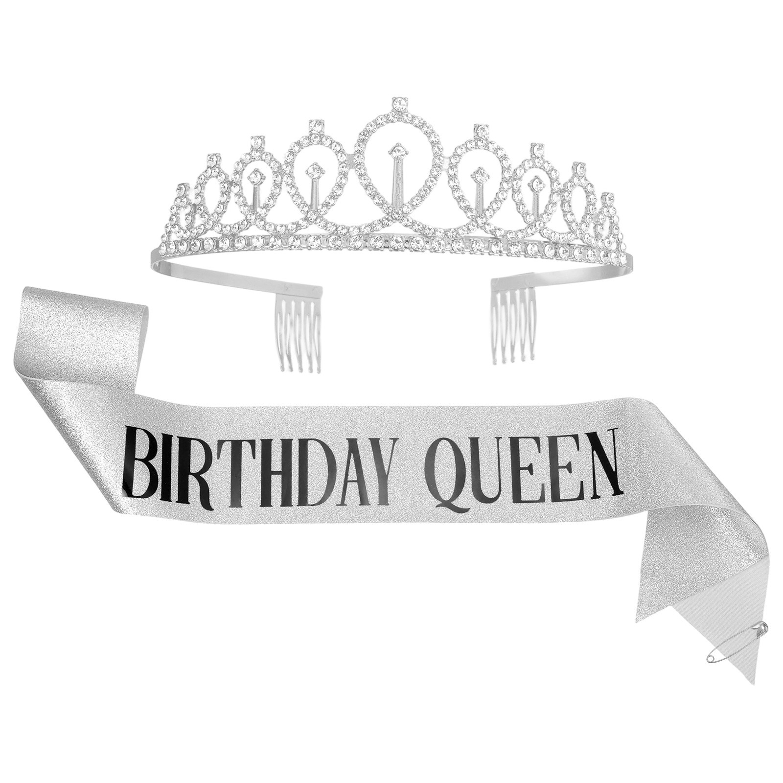 1-Set Birthday Sash, Sequined Fabric Birthday Gifts Decor [Silver]