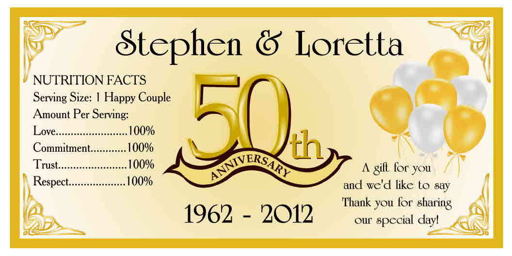 50 GOLDEN 50TH ANNIVERSARY PARTY FAVORS WATER BOTTLE LABELS ~ glossy