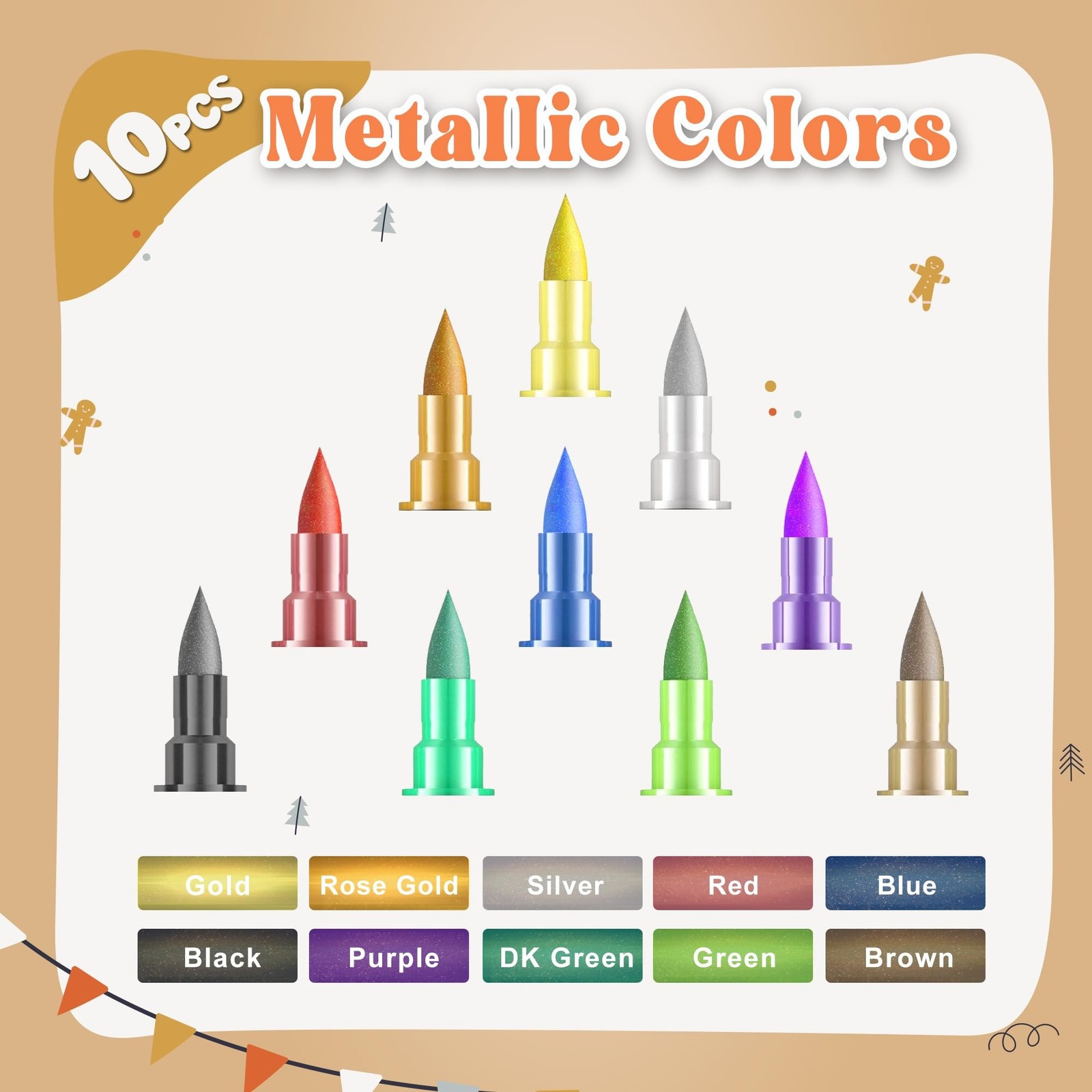 EDIBLE METALLIC MARKERS, 10PCS UPGRADE FOOD GRADE GOLD SHIMMERING PENS FOR CO…