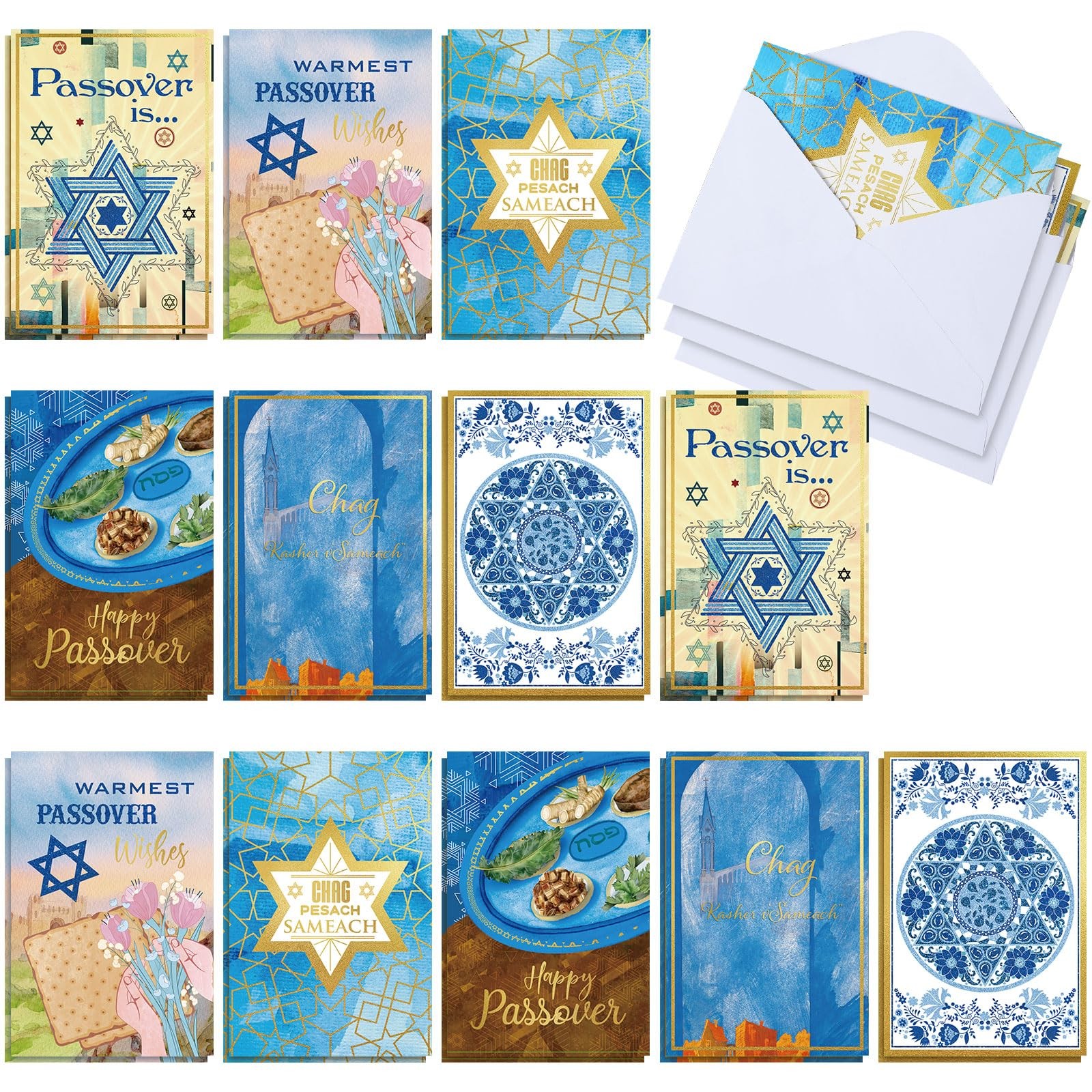 Janlaugh 24 Sets Passover Greetings Cards with Envelopes as the picture shows