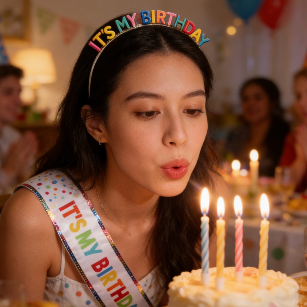 1 Set Colorful Birthday Headband and Sash Durable Zinc Alloy Party Decoration