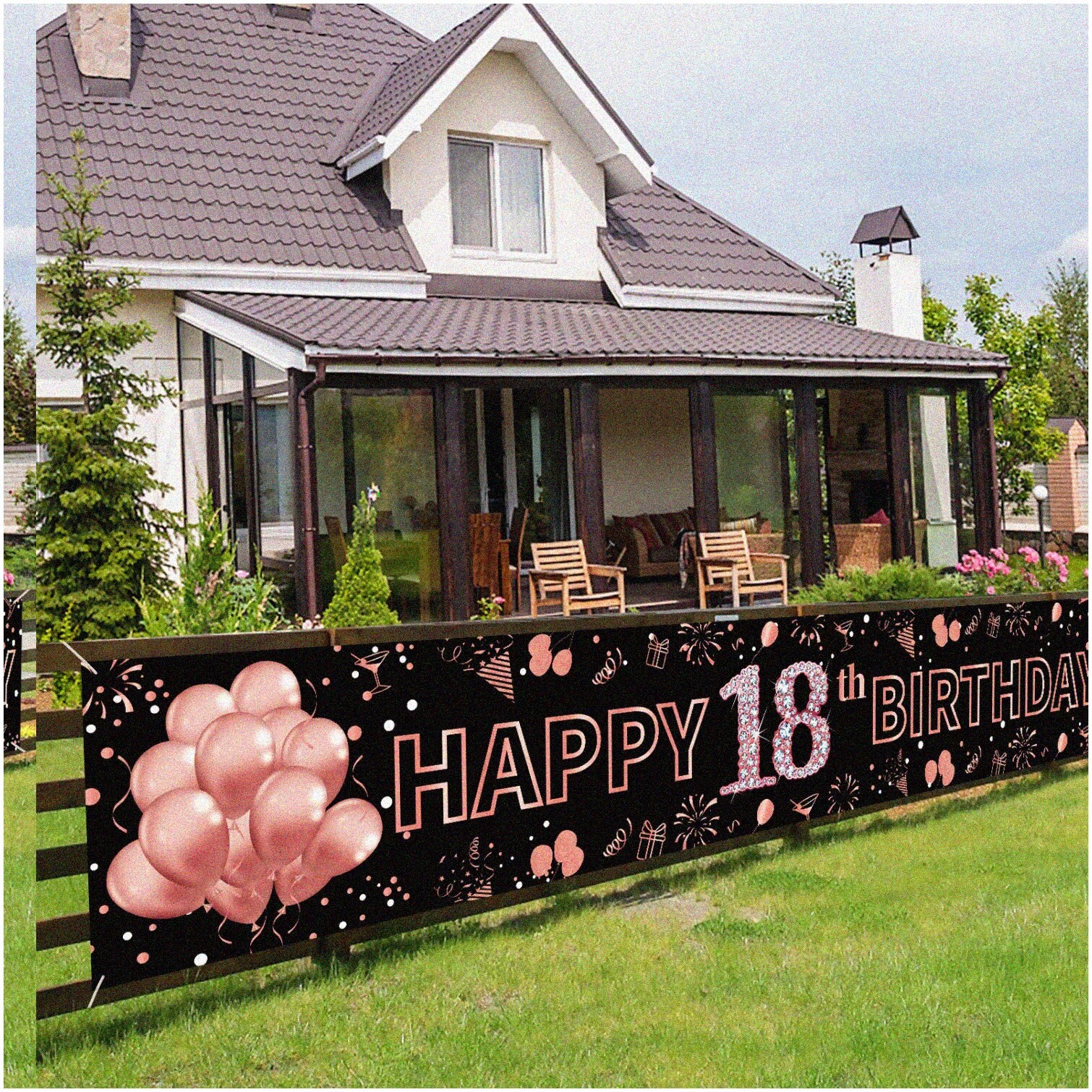 Rose Gold 18th Birthday Party Banner for Girls