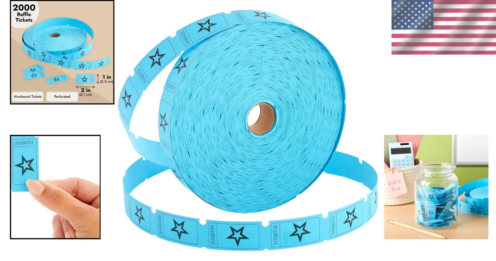 Convenient 2000-Count Blue Star Raffle Tickets – Ideal for School & Fundraisers