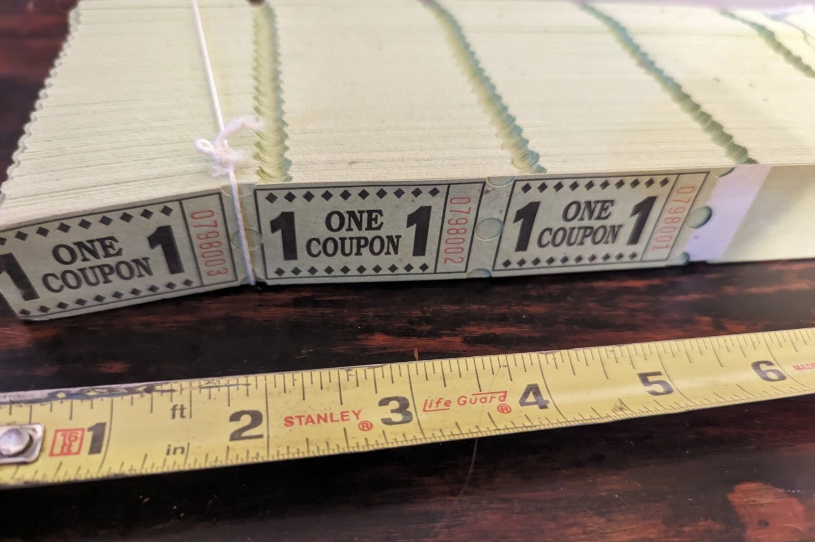 ” One Coupon ” Numbered Tickets 2000 Ct Single Ticket Opposite Side Blank White