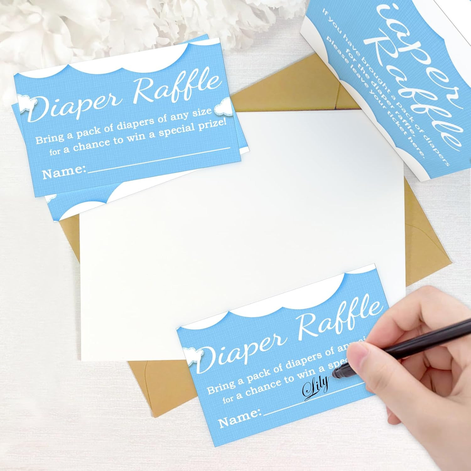 50 Pcs Diaper Raffle Tickets for Baby Shower, Gender Reveal Party Decorations…