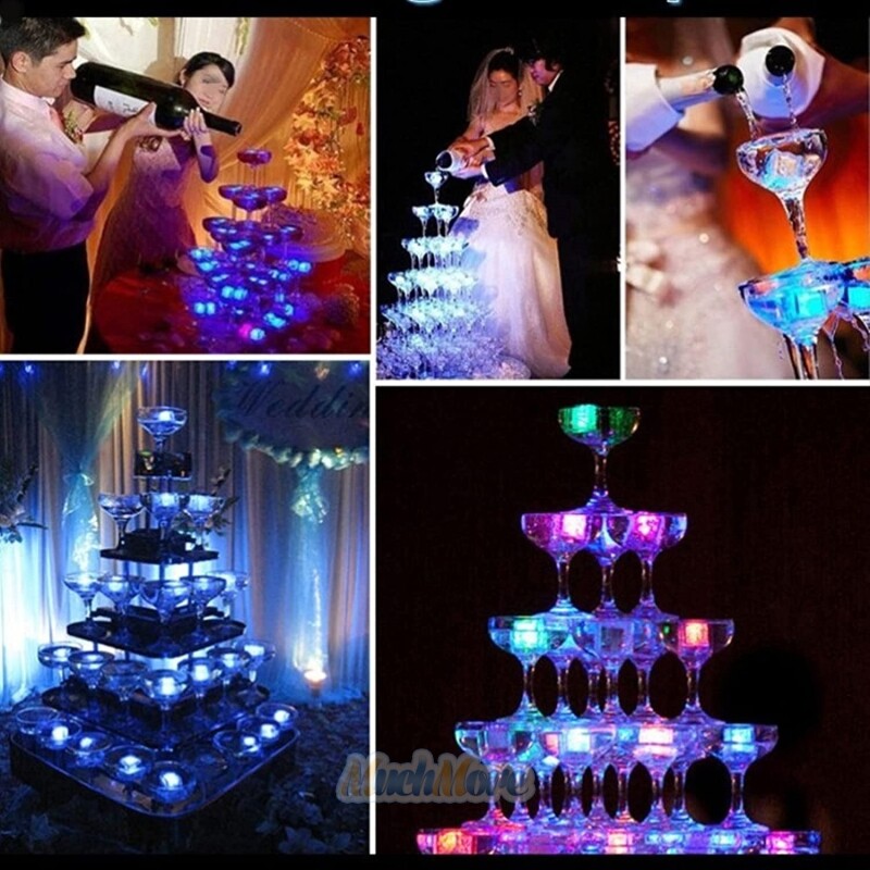 4-40Pcs LED Ice Cube Night Lights Multi Color Flash Liquid Sensor Drinks Decor