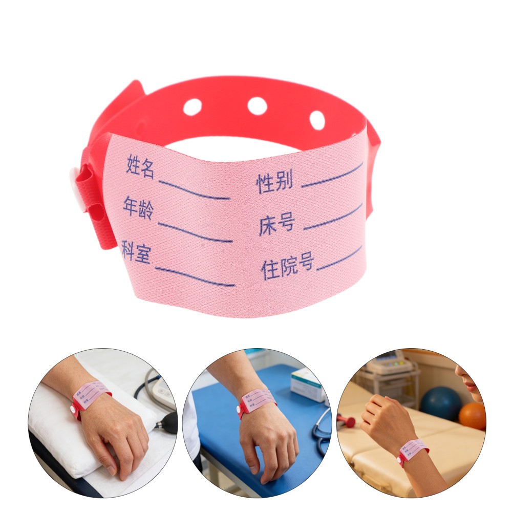 100Pcs Red Event Wristbands Plastic Hospital Patient Identification Bands