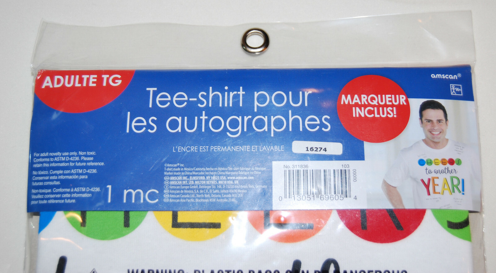New Amscan Adult White Birthday Celebration Autograph T-Shirt w/ Marker sz XL