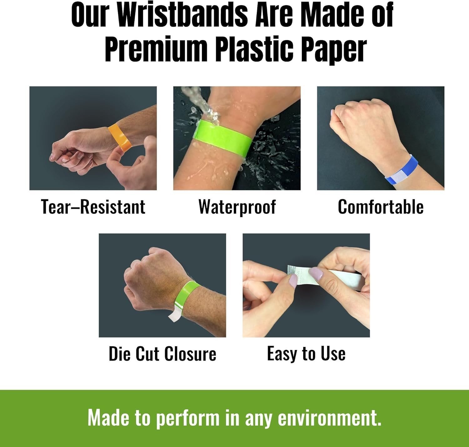 500 5 Color Variety Pack Paper Plastic Wristbands for Events – Water-Proof T…