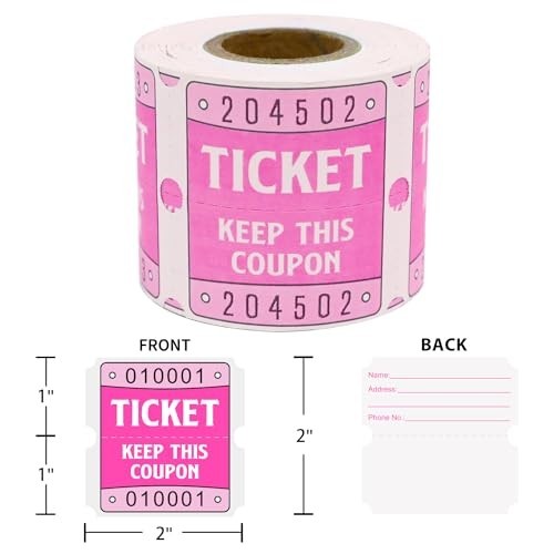 250 Raffle Tickets, 50/50 Double Roll Tickets for Raffles, Carnival, Door Prizes