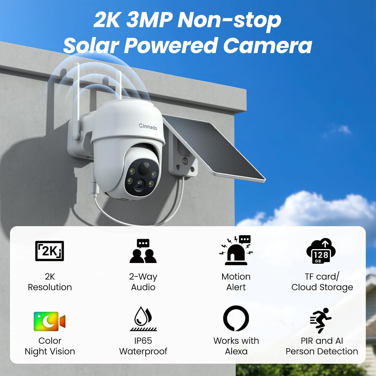 2K Cameras for Home Security-2.4G WiFi Outdoor Camera Wireless Solar