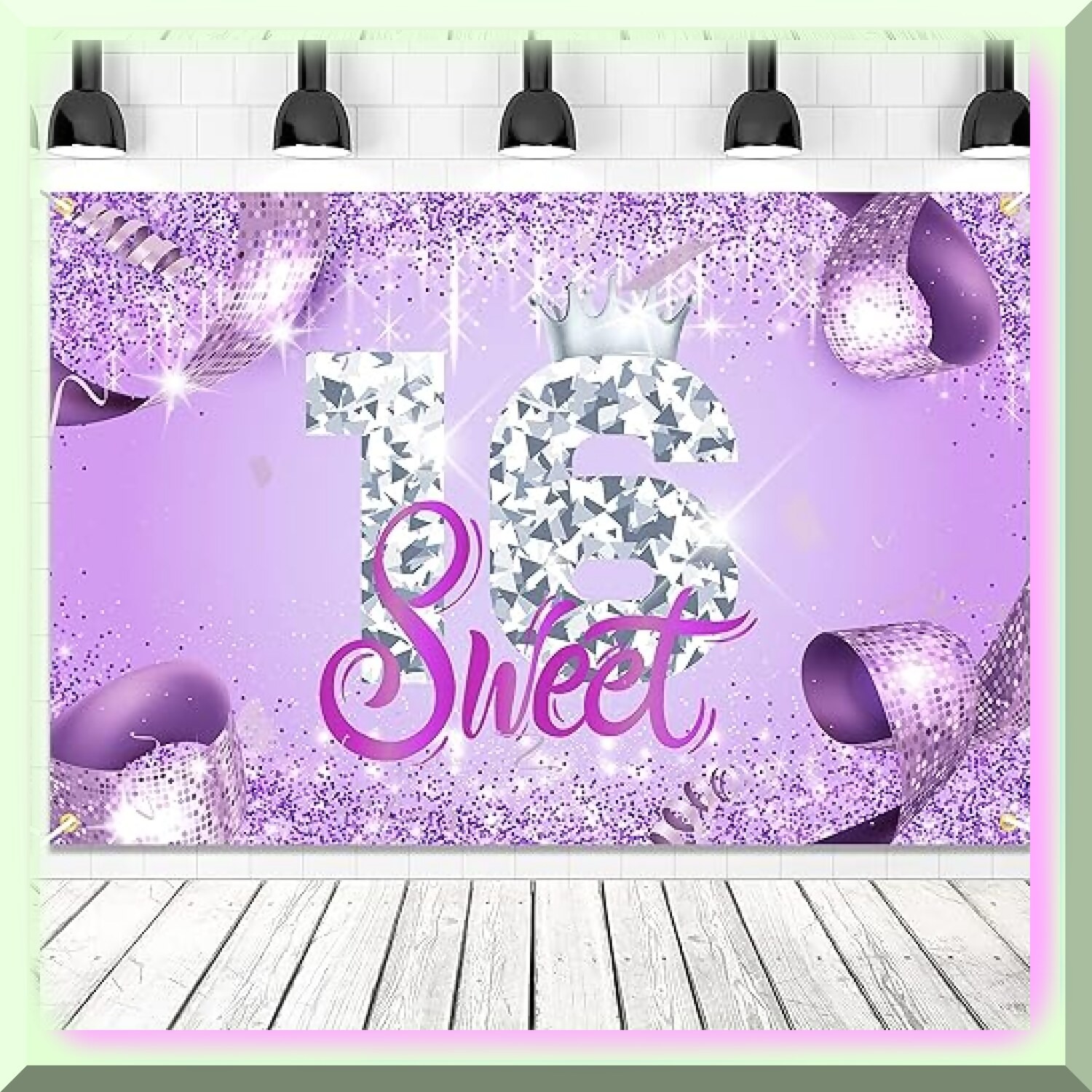 Purple Reign Sweet 16 Queen Birthday Backdrop 6×4 ft