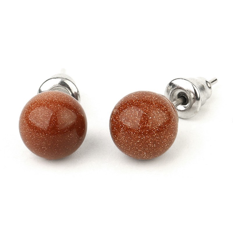 Gemstone Ball Stud Earrings – Healing Crystal Round Bead Ear Studs for Women