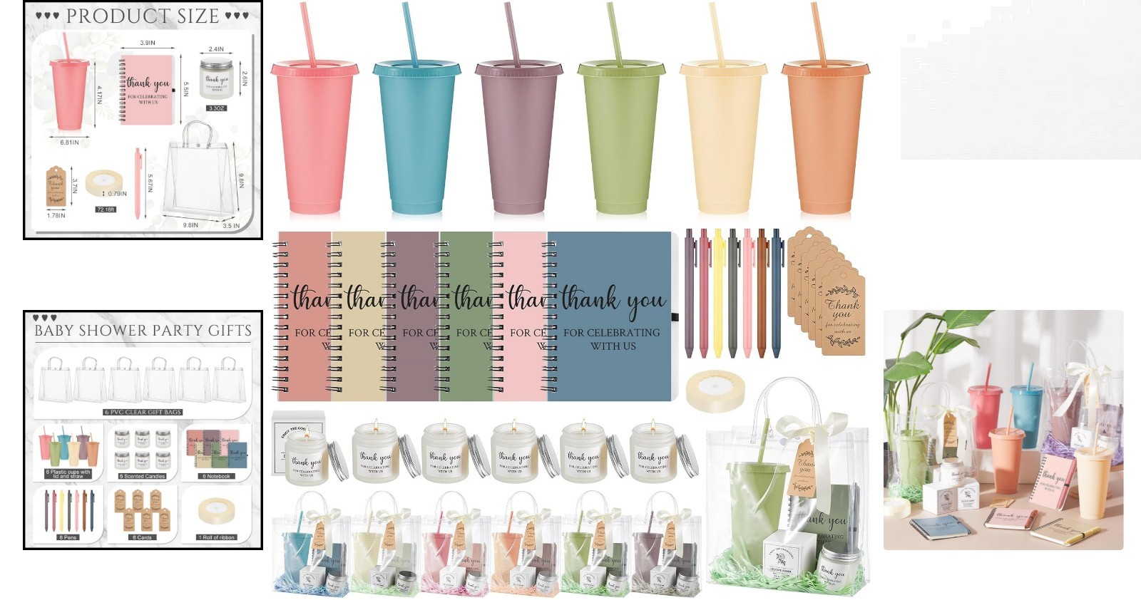All-In-One Bridal Shower Prize Set: 6 Tumblers, Notebooks and Scented Candles