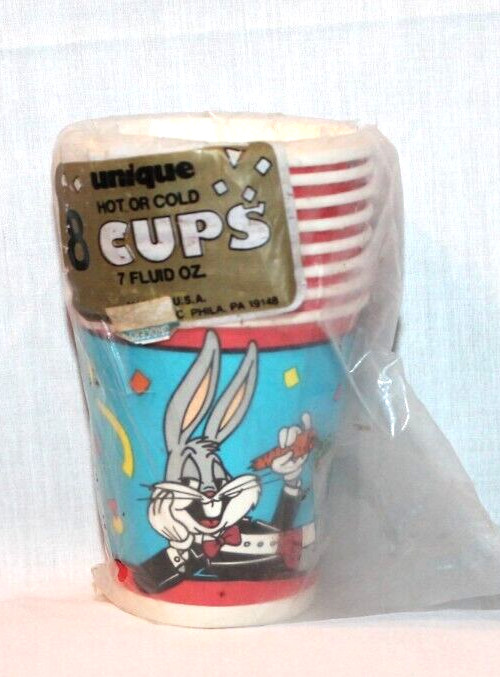NEW IN PACKAGE VINTAGE 1989 LOONEY TUNES BUGS BUNNY 8- CUPS 7OZ