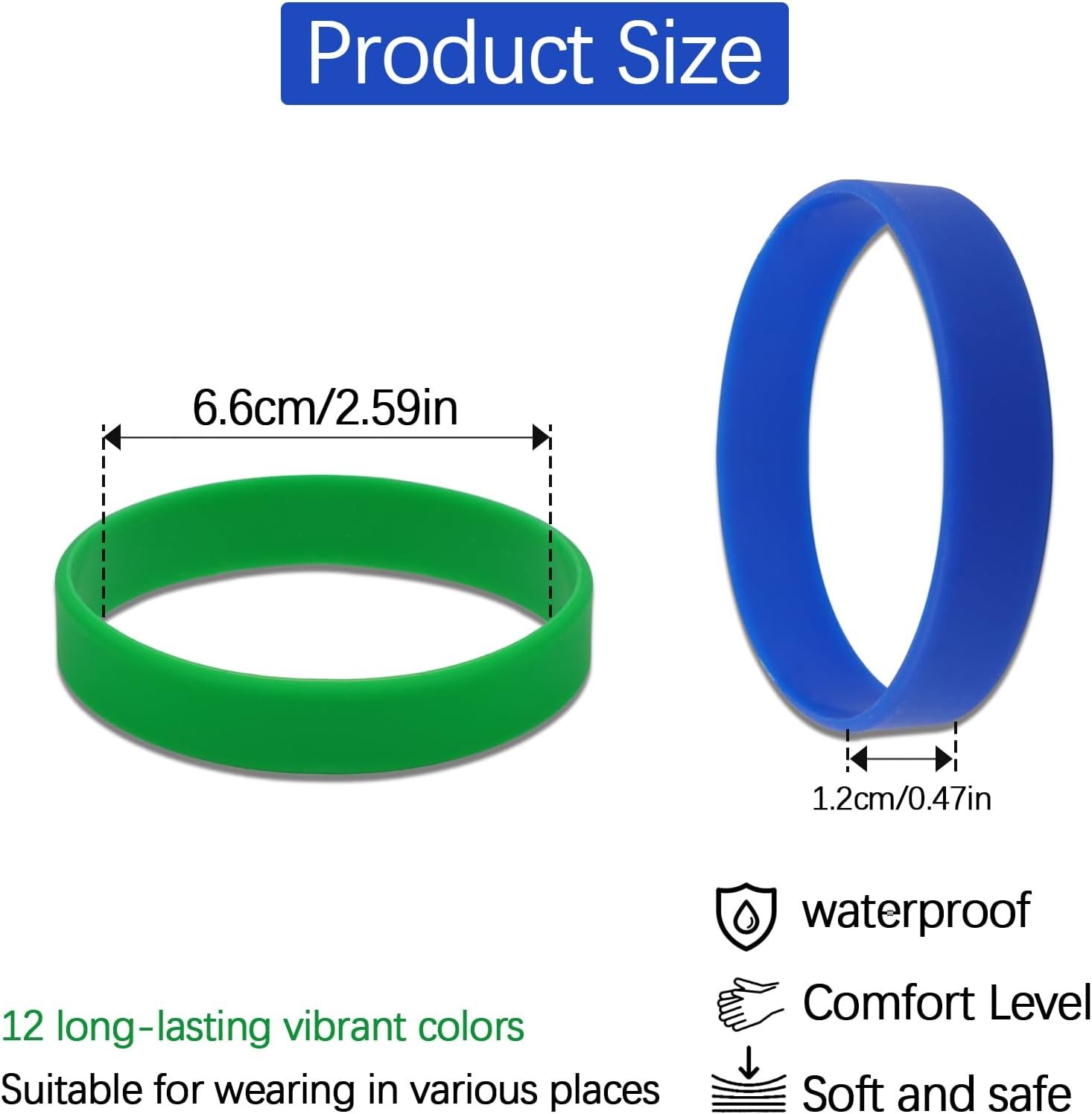 Vin Beauty 12 Pack Silicone Wrist Bands, Assorted Color Rubber Bracelet Kit