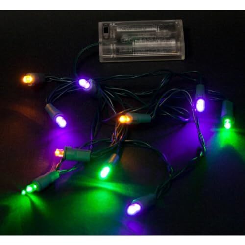 Mardi GRAS LED 20 Lights: LED Purple Green Gold Ornament Fat Tuesday Battery Ope