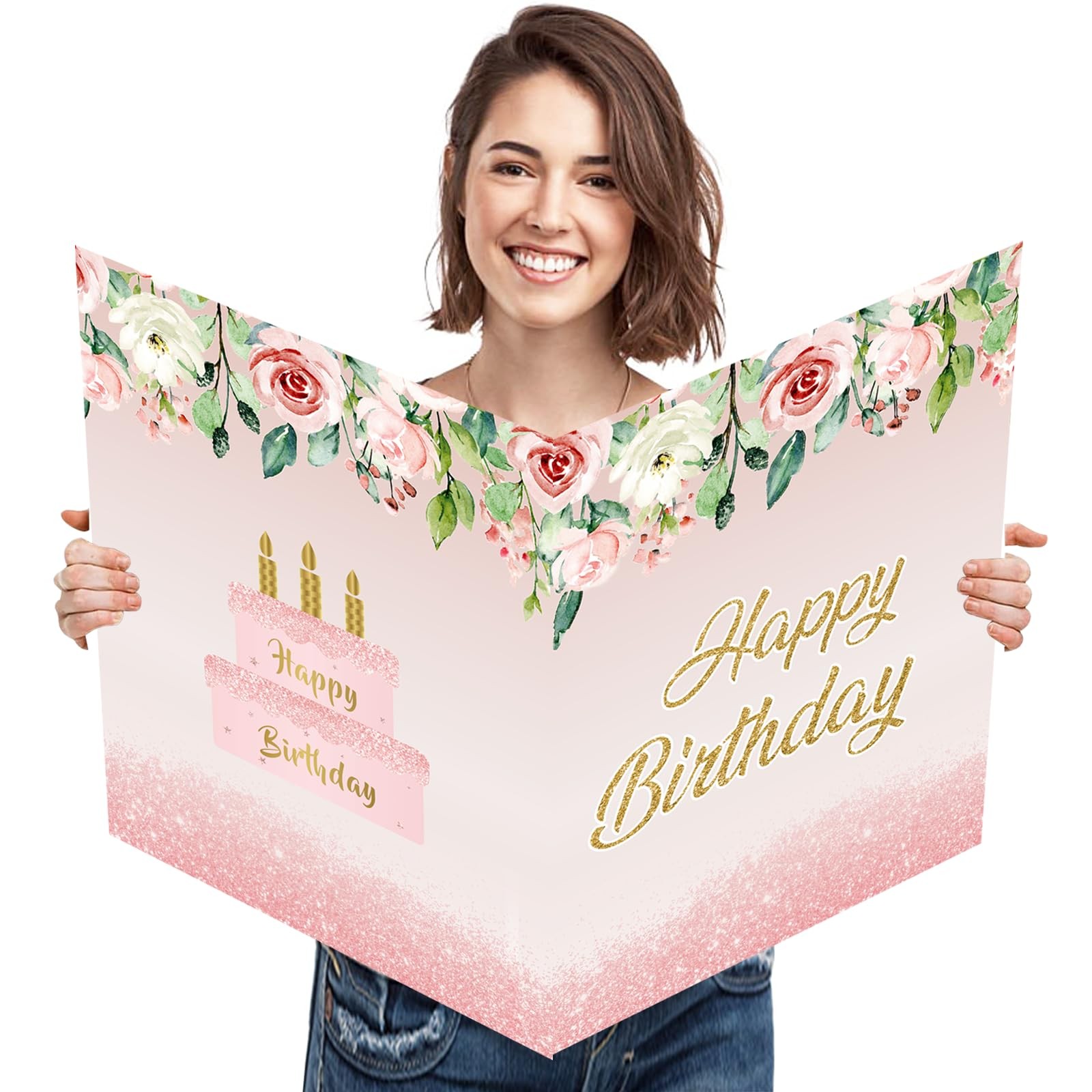 SULICRE Giant Birthday Card with Envelope, 22 x 22 x 14 inches, pink flower