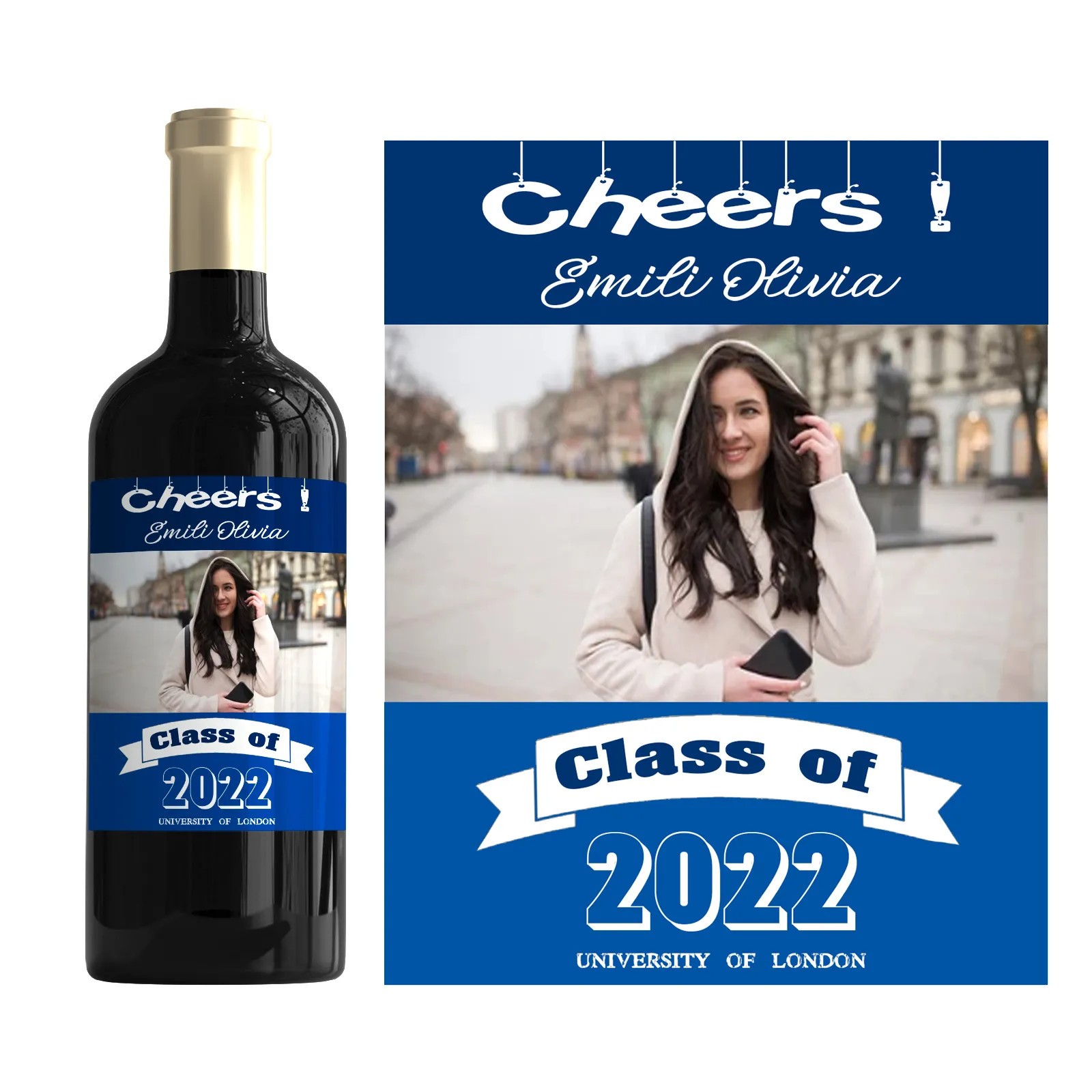 Personalised Graduation Bottle Label – Custom Photo Congratulations Gift