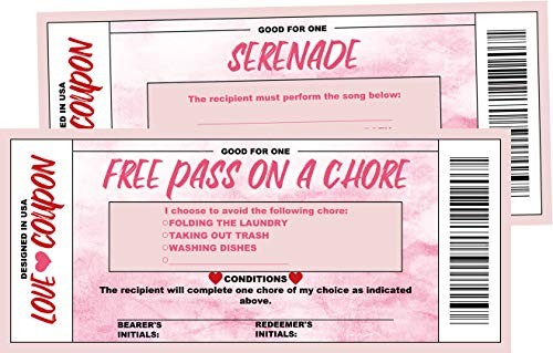 Love Voucher Coupons For Him or Her, Husband, Wife, Boyfriend, Girlfriend or