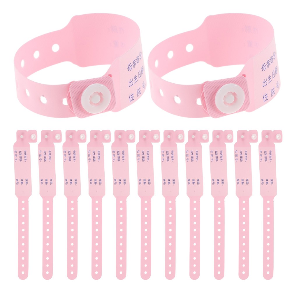 100Pcs Reusable Baby Hospital Wristbands PVC Adjustable Pink Secure Snap Closure