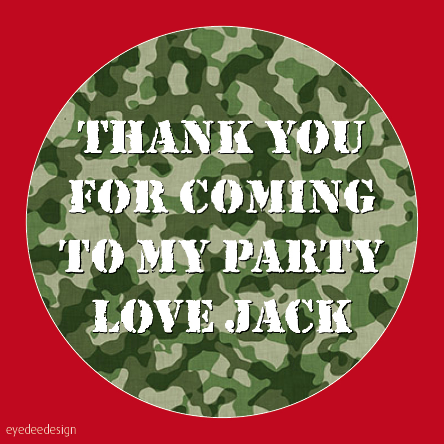 Personalised Army Camouflage Birthday Stickers Party Thank You Seals COD- 138