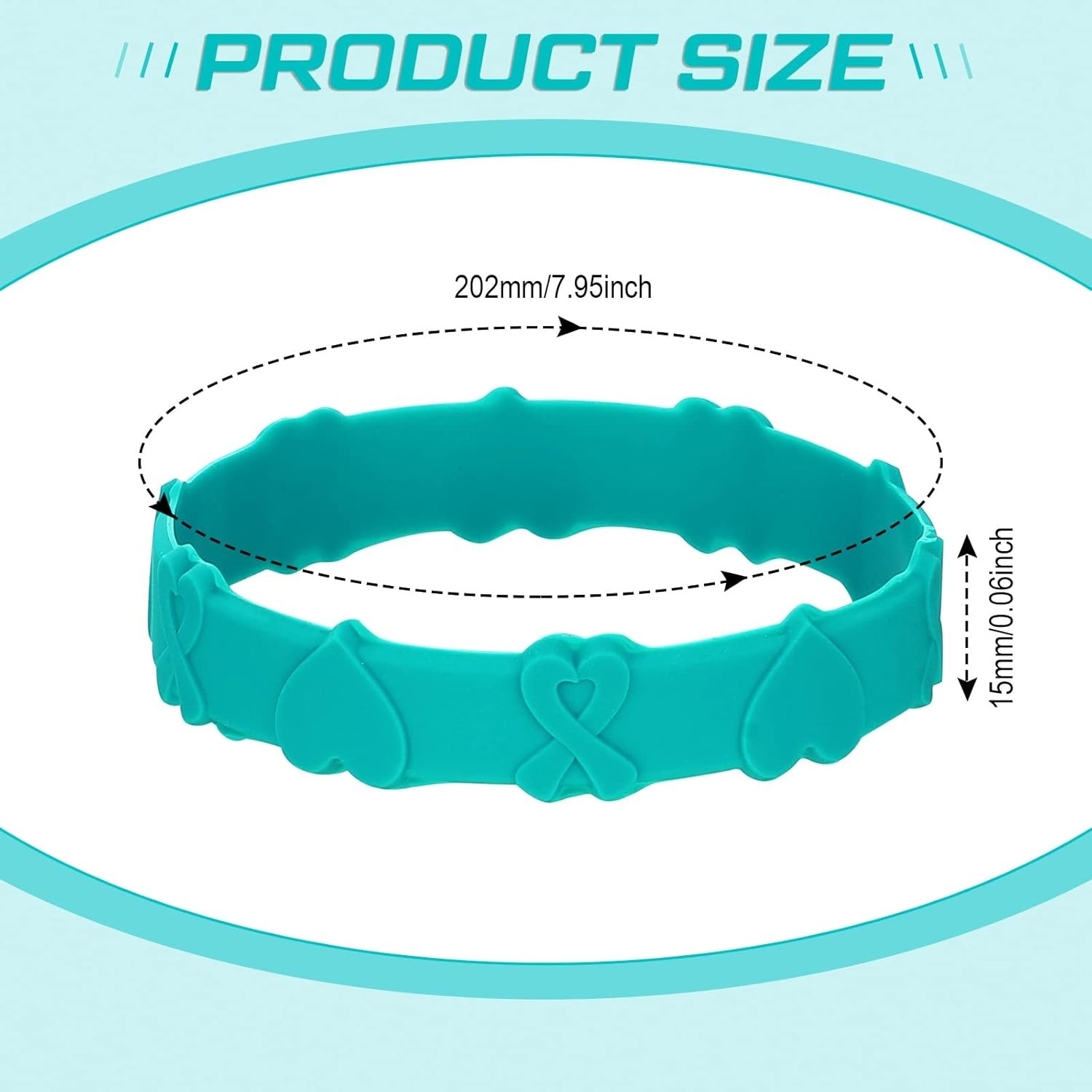 Kigeli 100 Pieces Ovarian Cancer Awareness Bracelet Bulk 7.95 inches, teal