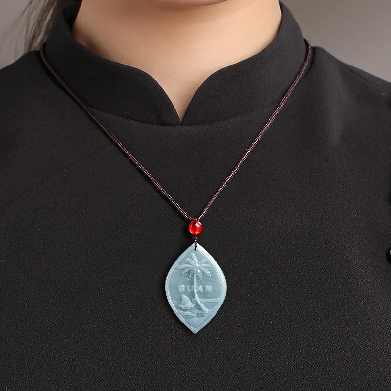 Jade Pendant Jadeite Travel Souvenir Gift Unisex Luck Amulet Handmade Carving