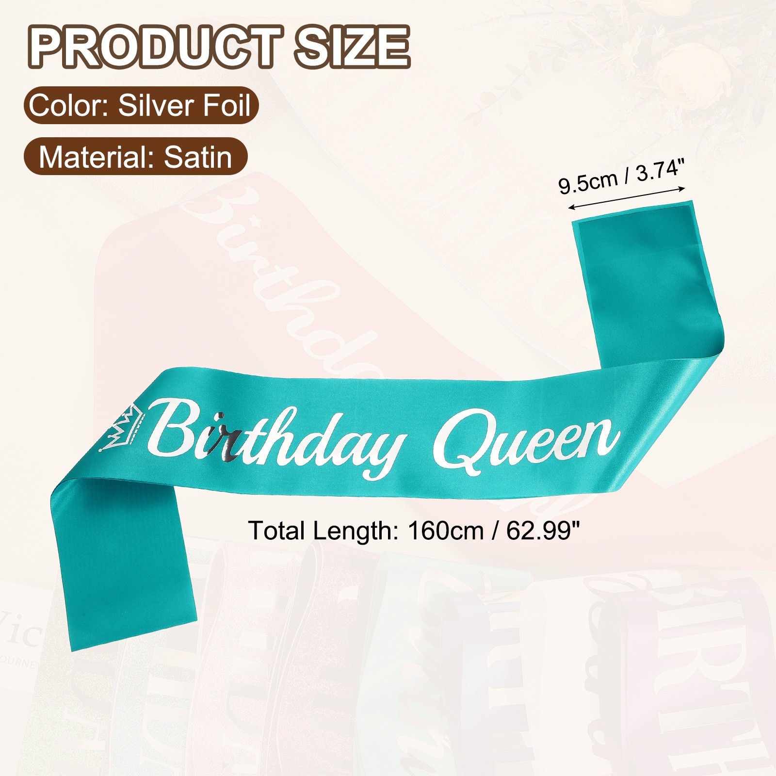 Birthday Queen Sash with Pin Silver Foil Lettering for Birthday Party, Green