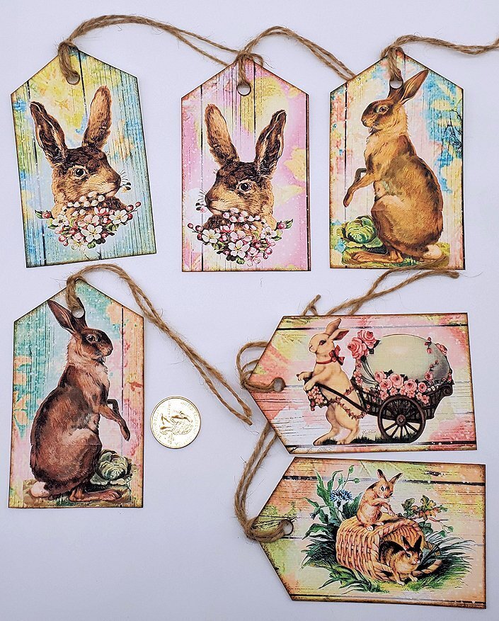 6~Easter~Handmade~Farmhouse~Primitive~Linen Cardstock~Gift Tags~Journal