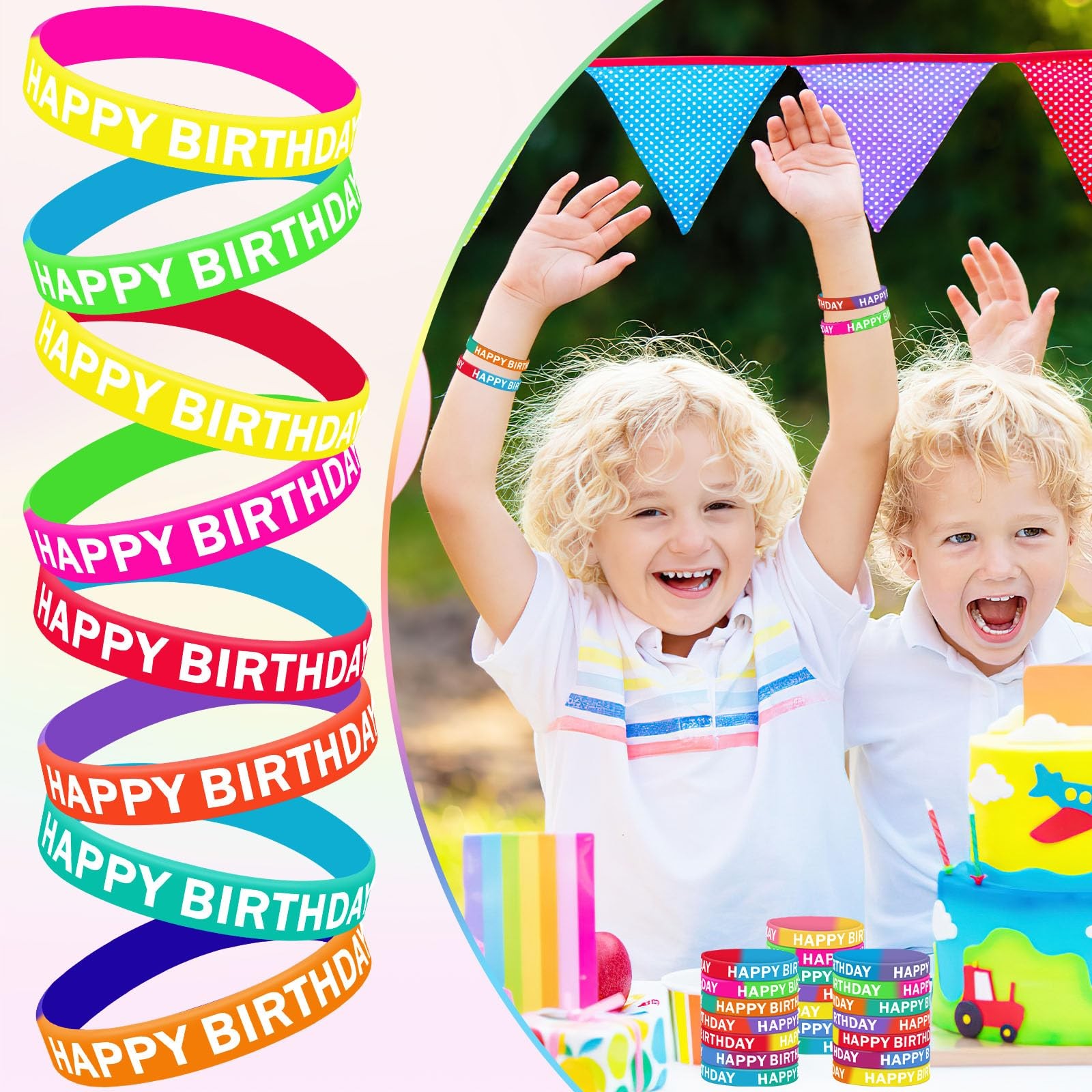 42pcs Happy Birthday Silicone Bracelets Colored Rubber Wristbands Accessories…