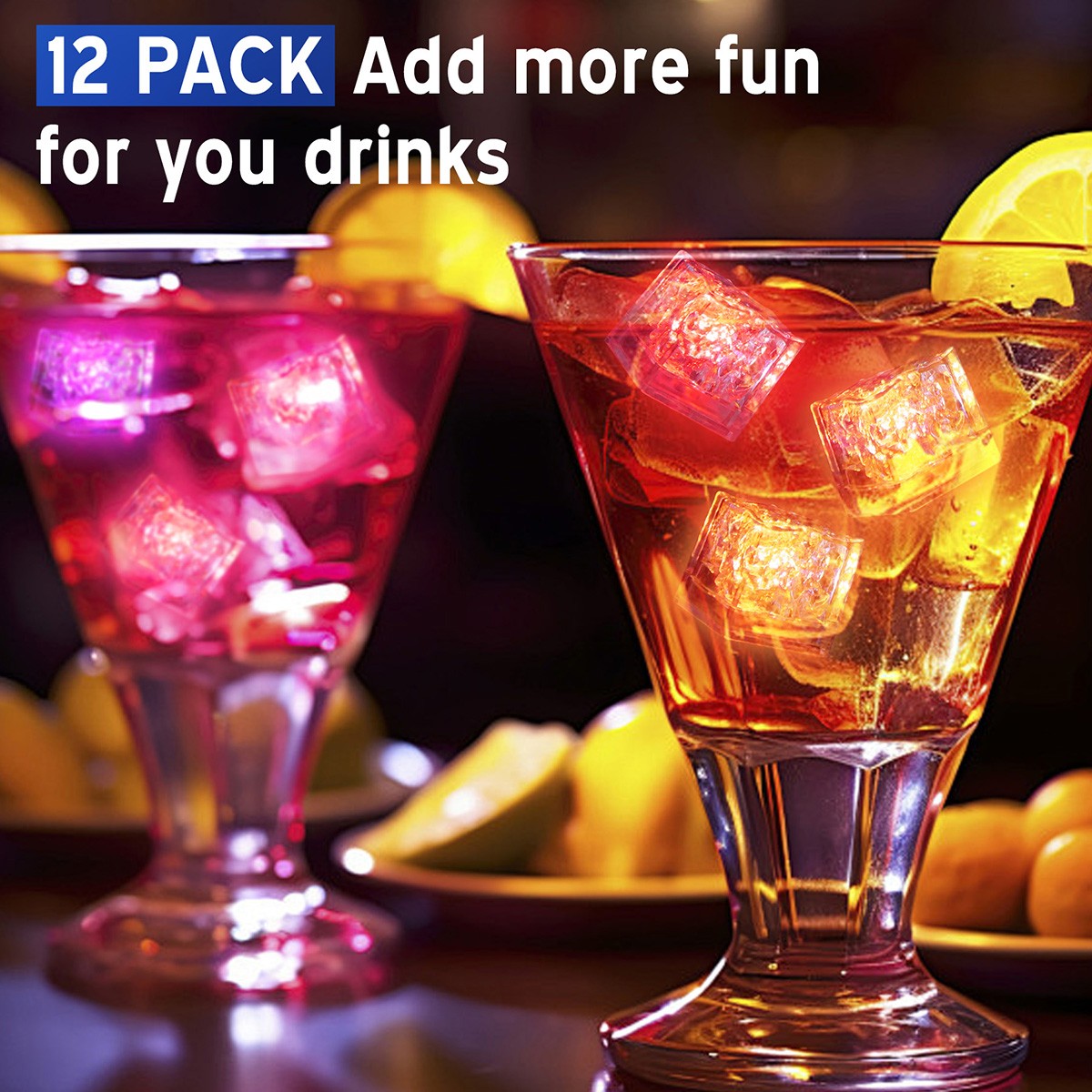 Light Up Ice Cubes, 12 Pack Multi Color Led Ice Cubes for Drinks Changing Lights