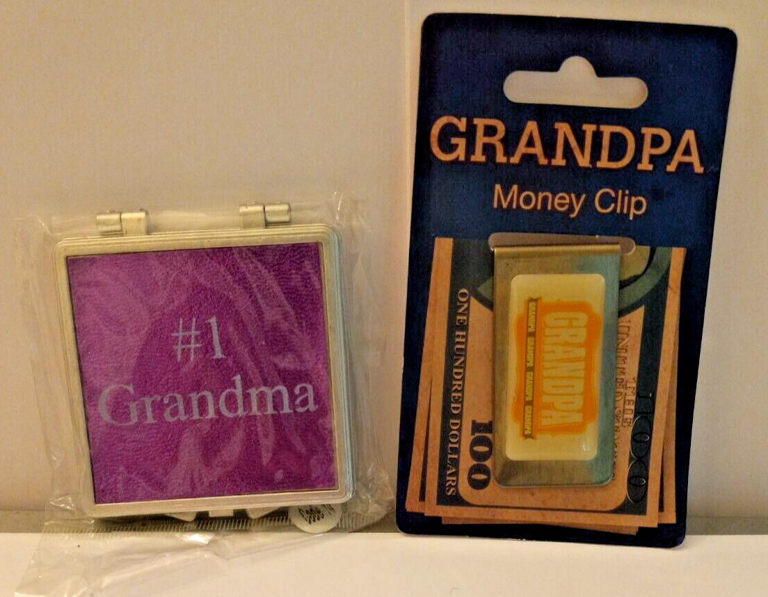 GRANDPARENT GIFTS FOR #1 GRANDMA A COMPACT MIRROR FOR GRANDPA A METAL MONEY CLIP