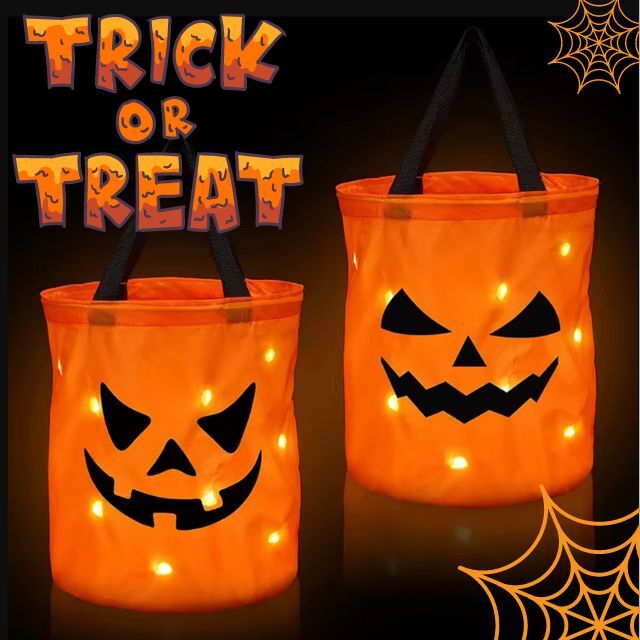 LED Jack-O’-Lantern Light Up Halloween Candy Basket Bag Pumpkin Light bag