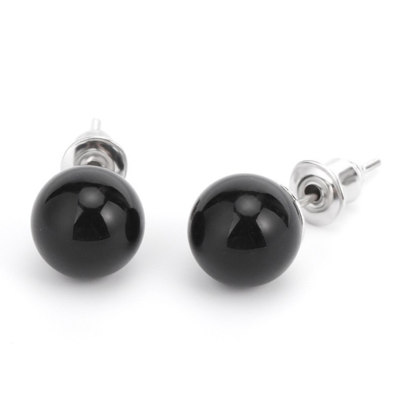 Gemstone Ball Stud Earrings – Healing Crystal Round Bead Ear Studs for Women