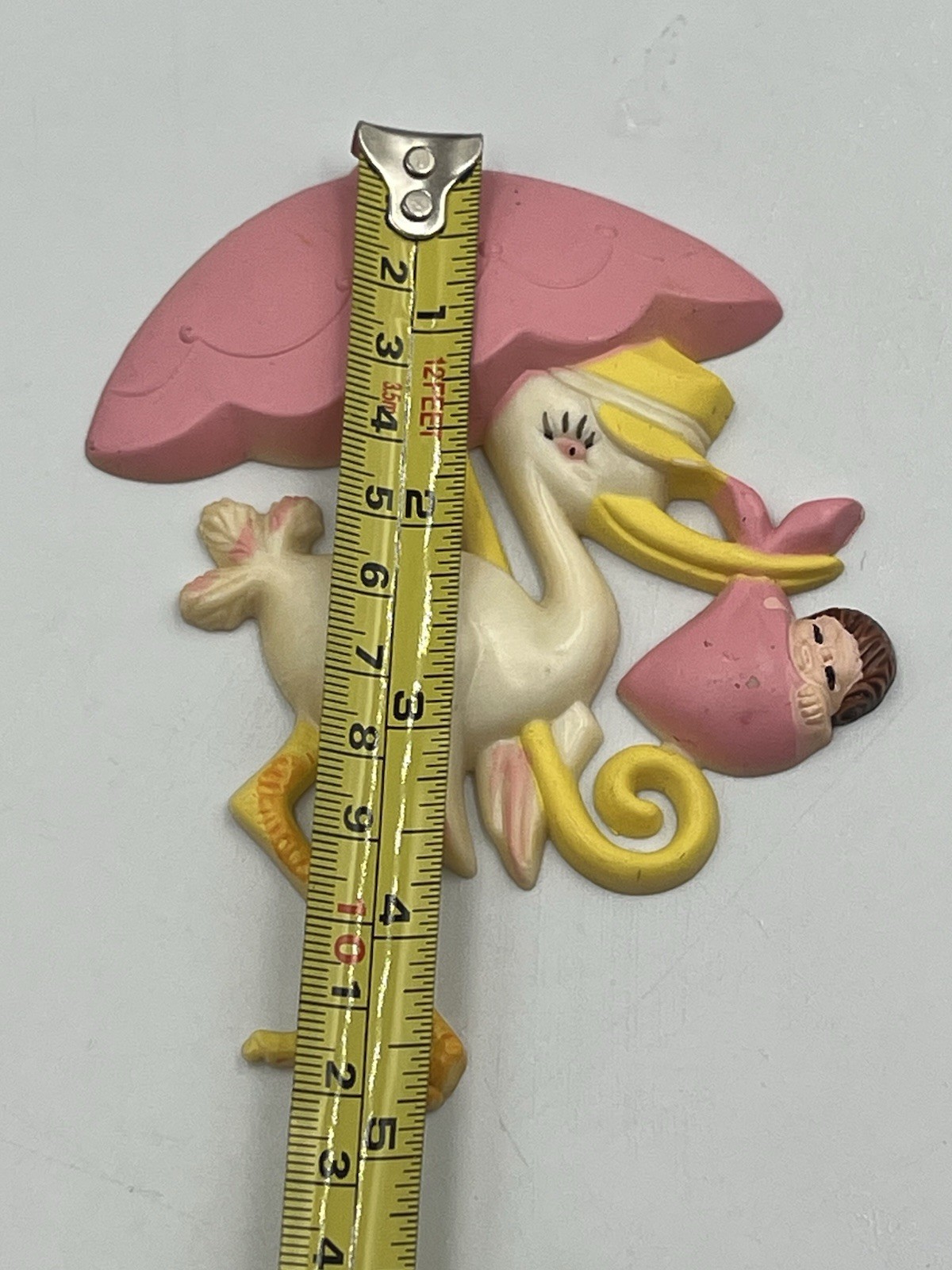 Plastic Pink Stork Umbrella & baby shower favor floral cupcake pic COLLECTIBLE