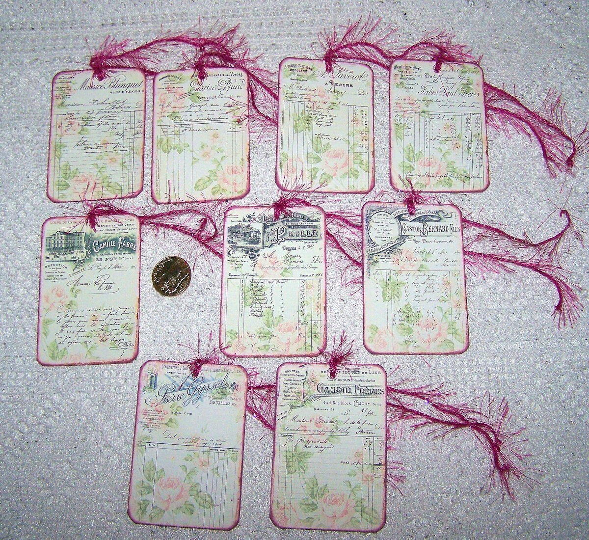 9-Vintage~French Rose~Ephemera~Journals~Invoices~Linen Cardstock~Gift~Hang~Tags