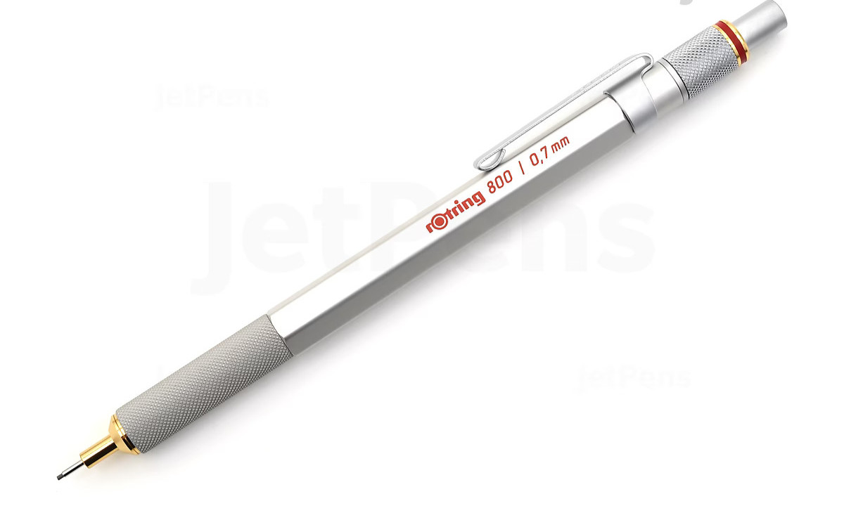 Rotring 800 Retractable Ballpoint Pen, Medium Point, Silver 1 Count (Pack of 1)