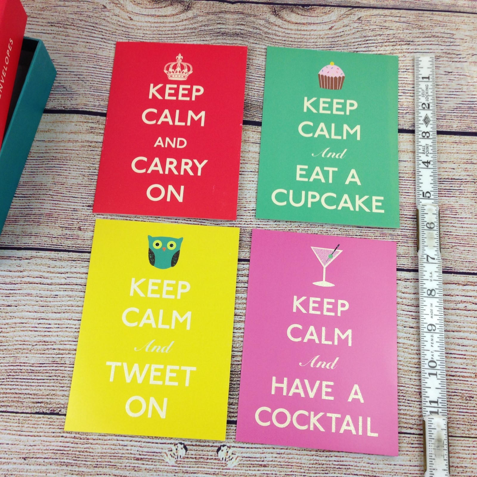 Keep Calm and Carry On Eat a Cupcake Have a Cocktail Tweet On NOTECARDS LOT X 18